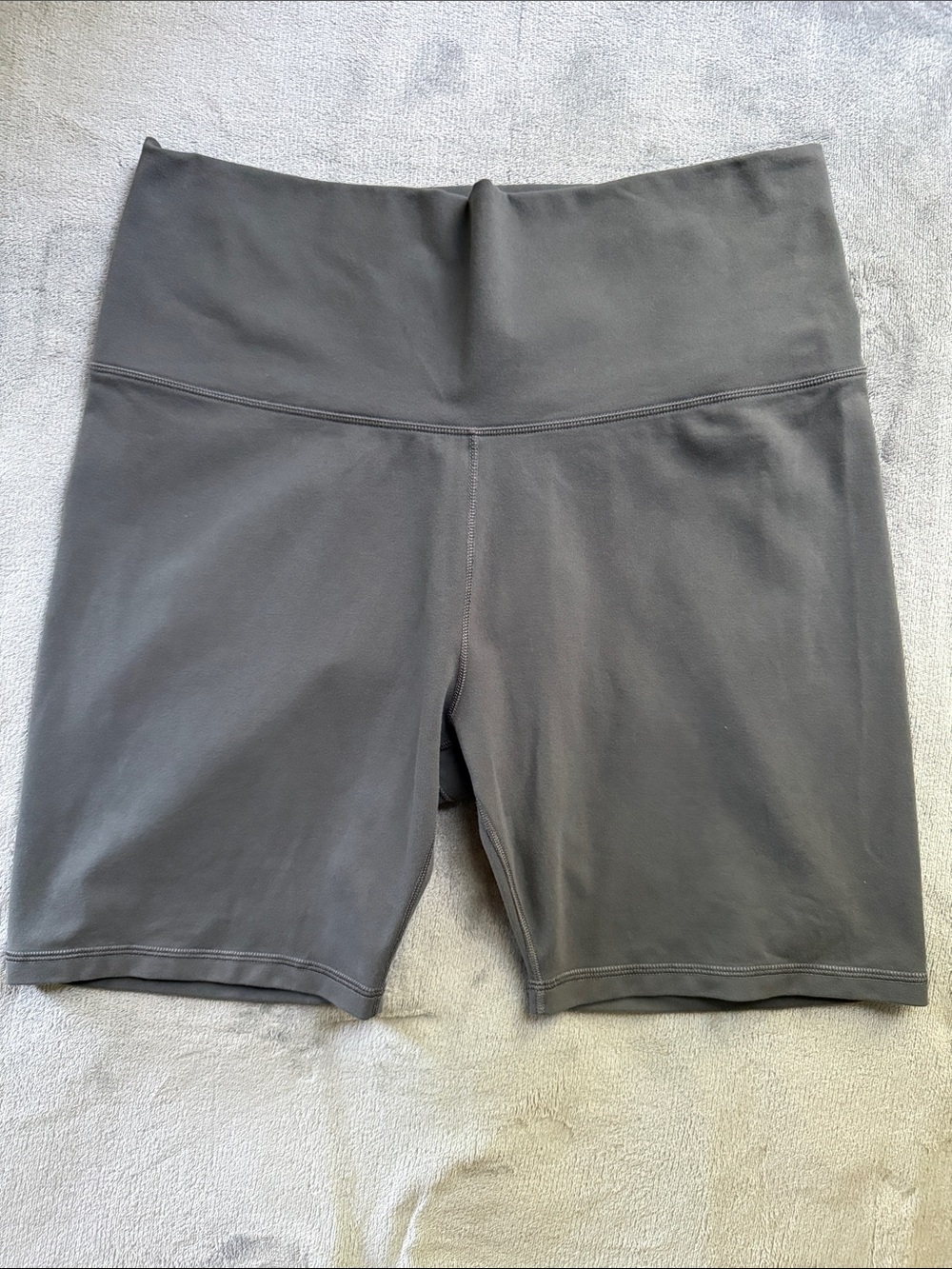 High-Rise Gray Bike Shorts with Wide Supportive Waistband